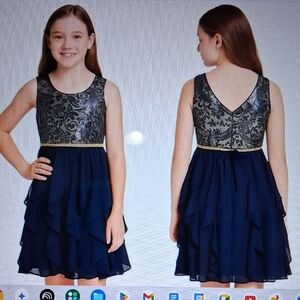 Bloom Navy and Gold Kids Formal Dress